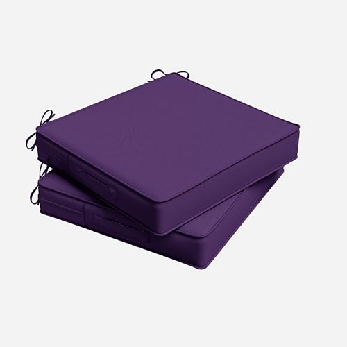 Outdoor Chair Cushion 17 x 16 x 3 Inches Patio Furniture Outdoor Waterproof Seat Cushion, Patio Chair Cushion with Handles and Ties, Square Dining Chair Cushion Set of 2, Purple - color: Purple, size: 17×16×3 in