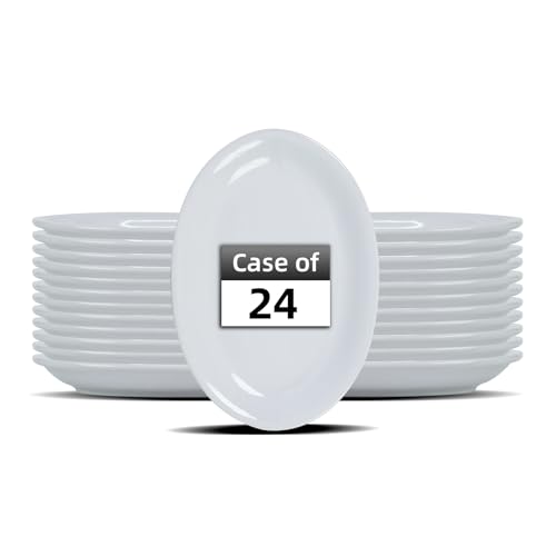 Restaurant Value, Stoneware Coupe Shape Oval Platter 9.75" x 7.25", Bright White, Case of 24 - color: Bright White, size: Oval Platter 9.75" x 7.25"