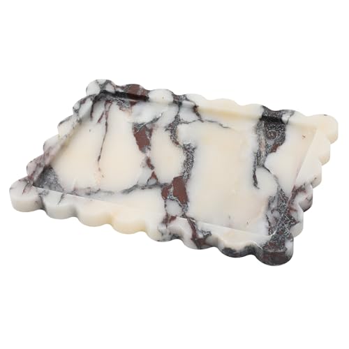 Marble Tray 10.8" x 8", Marble Vanity Tray, Bathroom, Decor for Trinket Perfume Jewelry Candle, White Marble Purple Veins, Scalloped - color: Calacatta Viola, size: 10.8" x 8" x 0.7"