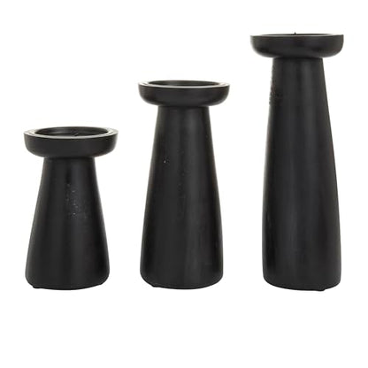 Deco 79 Mango Wood Decorative Candle Holder Pillar Candle Stand, Set of 3 Candlestick Holder 10", 6", 8" H, Black