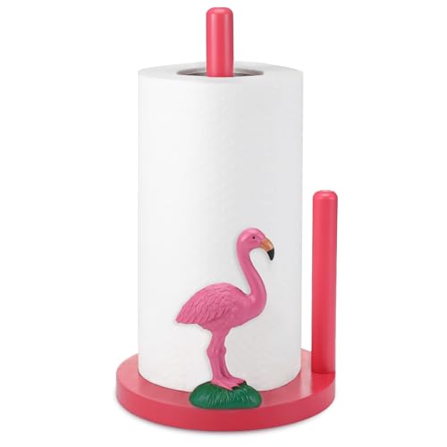 Flamingo Paper Towel Holder Cute Pink Flamingo Kitchen Decor Countertop Toilet Paper Towel Stand 12.5 Inch Resin Decorative Funny Animal Gifts for Tropical Kitchen, Beach House, Home Decor - style: Flamingo