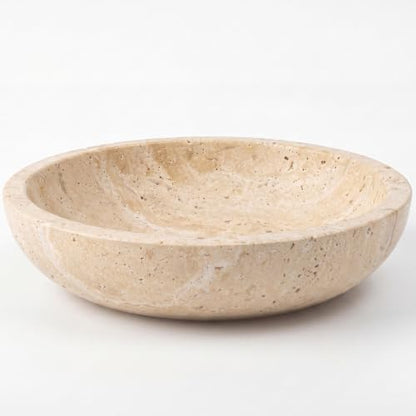 Natural Travertine Decorative Bowl for Coffee Table – 7.8”Handmade Beige Stone Fruit Bowl, Key Bowl for Entryway Table, Modern Catchall Tray, Vanity Jewelry Dish, Rustic Home Decor Centerpiece