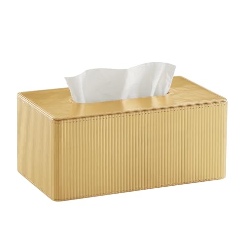 PU Leather Tissue Box Cover Rectangle Tissue Box Holder Rectangular | Magnetic Bottom, Decorative Modern Design, Aesthetic Stripes, For Bathroom, For 120(3-Ply)/160(2-Ply) Tissue Box - color: Gold