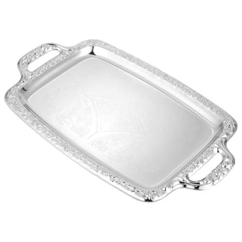 STOBAZA Silver Serving Tray with Handles, 15.3-Inch Metal Coffee Table Tray Butler Plate for Breakfast in Bed