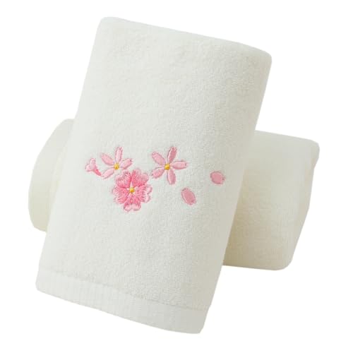 Hand Towels Set of 2 Embroidered Floral Pattern 100% Cotton Absorbent Soft Decorative Towel for Bathroom (Cherry Blossom Ivory) - color: Cherry Blossom 2 Ivory