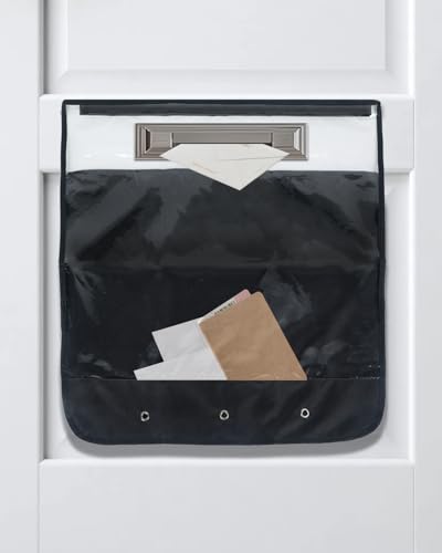 Uniclife Mail Slot Catcher for Door, Large Capacity Letter Catcher | Front Door Mail Catcher with Hook and Loop Fasteners, Indoor Post Catcher Bag for Small Packages & Magazines - color: Black (Clear Window), size: 20.9" L x 19.7" H