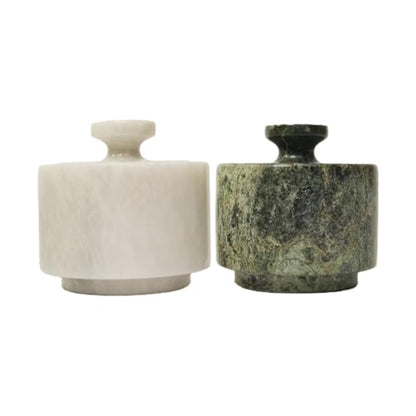 Marble Salt Cellar with Lid - Stone Salt Container for Countertop, Salt Box Keeper for Kitchen Counter, 3.5 oz OceanicX Marble Cellar (White Jungle Green) - color: White Jungle Green