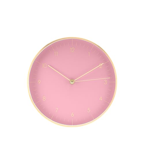 Modern Silent Quartz Wall Clock, 10in, Pink & Gold | Simple & Trendy, Gifting ideas, Analog, Easy-to-read, Battery operated, Wall mount, Mantel display, Bedroom, Bathroom - color: Rose, 10"