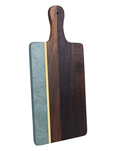 Cutting Board with Marble and Wood, 16.5”X 7” Cheese Board with Handle,Serving board for Bread, Cheese, Meat, Fruits, and Vegetables, Charcuterie Boards for Kitchen as Serving Trays
