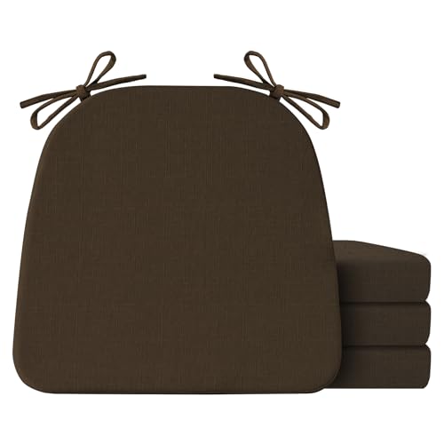 IASEAHK Chair Cushions for Dining Chairs Set of 4, Non Slip Kitchen Chair Pads, 17" x 16" x 2", Indoor Dining Chair Cushions with Ties, D-Shaped Seat Cushions for Kitchen Chairs, Brown - color: Brown, size: 4 Pack