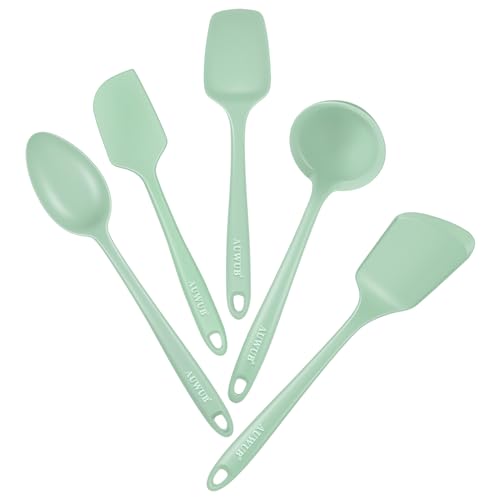 5PCS Silicone Kitchen Utensils Set, Heat Resistant Spatula Set | Cooking Tools Made of Food Grade BPA Free Silicone, Heat Resistant Design Protects Nonstick Cookware for Everyday Meals - color: Pistachio