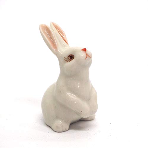 Handmade Ceramic Miniature Rabbit Figurine, Shelf Decor | Hand-painted ceramic, white, 1.9 in tall, for bookshelf, nursery shelf or windowsill, gift for bunny lovers and rabbit owners