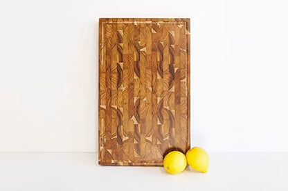 XXL Teak Wood Cutting Board for Kitchen, End Grain ExtraThick Butcher Block | 25 x 15 Inch (ExtraThick 1.7") Professional Heavy Duty Hardwood Non Toxic Wooden Chopping Board (Oil & Plate Included) - color: Teak Wood, size: 24"L x 15"W