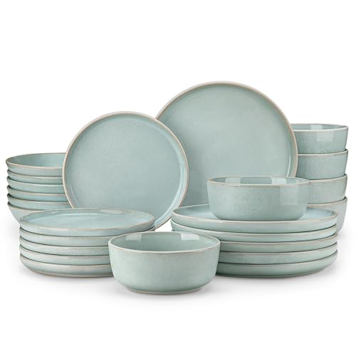vancasso ANYA 24 Pieces Plates and Bowls Set, Mint Green Dinnerware Sets, Reactive Glaze Dishes Set for 6, Ceramic Dishware Sets Kitchen Dinner Set, Microwave & Dishwasher Safe - color: Mint Green, size: 24 Pcs (Service for 6)