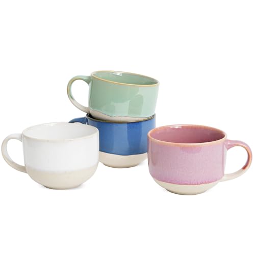 Bosmarlin Ceramic Coffee Mug Set of 4, 16 Oz, Coffee Cups with Big Handle, Microwave and Dishwasher Safe (Multicolor) - color: Multicolor