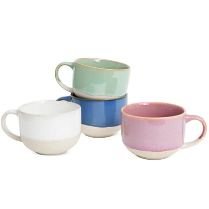 Bosmarlin Ceramic Coffee Mug Set of 4, 16 Oz, Coffee Cups with Big Handle, Microwave and Dishwasher Safe (Multicolor) - color: Multicolor