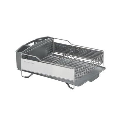 KitchenAid Large Capacity Full Size Rust Resistant Dish Rack with Angled Drain Board and Removable Flatware Caddy, Light Grey - color: Gray, size: Full Size