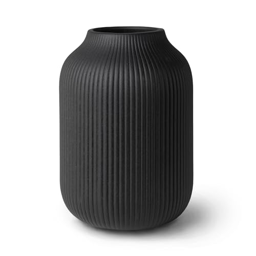 flature Ceramic Vase with Grooves - Waterproof Flower Vase in Matte Black for Fresh Flowers, Dried Flowers, Pampas Grass, Large 7.9" Tall Vase as a Gift, Decoration for Living Room, Bedroom, Office. - color: Black