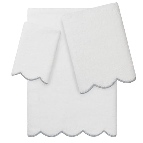 Grace Scallop Personalized Towel Set, Grey 3 Piece Custom Towel Collection, Monogrammed Towels in Soft Turkish Cotton for Elegant Bathroom Decor-Grey-3 Pcs Set - color: Grey, size: 3 Pcs Set