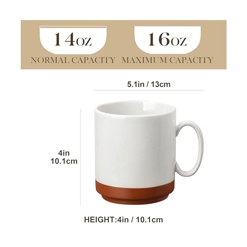 MALACASA 16oz Ceramic Coffee Mugs Set of 4, Stackable Coffee Cups with Straight-Sided Design, Mugs for Coffee, Latte, Tea, Hot Chocolate, Cappuccino and Cocoa, Microwave & Dishwasher Safe, Khaki White - color: Straight-Khaki White, size: 16 Oz