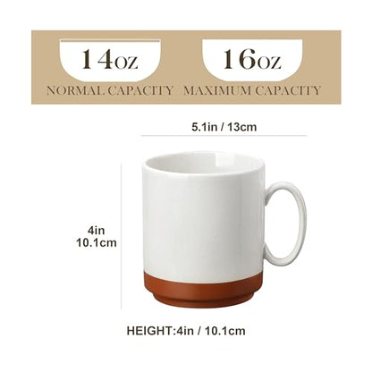 MALACASA 16oz Ceramic Coffee Mugs Set of 4, Stackable Coffee Cups with Straight-Sided Design, Mugs for Coffee, Latte, Tea, Hot Chocolate, Cappuccino and Cocoa, Microwave & Dishwasher Safe, Khaki White - color: Straight-Khaki White, size: 16 Oz