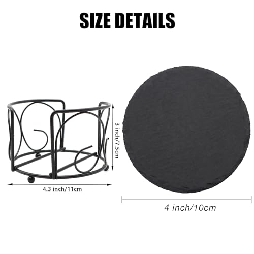 8 Pack 4 Inch Round Black Slate Coasters Set with Storage Holder | Natural Slate Stone Coasters, Laser Engraving Blanks, Anti-scratch Bottom, DIY Craft, for Office Bar Home Dinner Table Decor - size: 8 Round Coasters