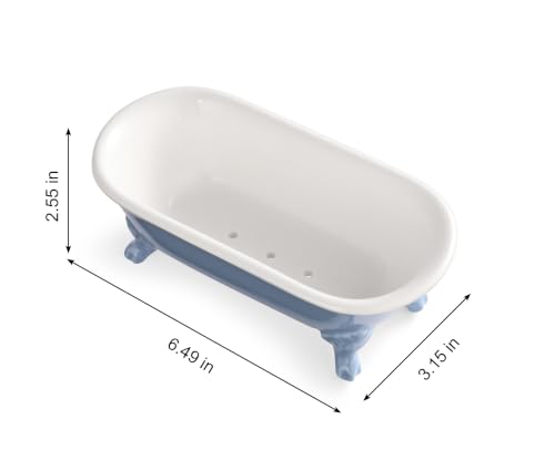 6.5" Ceramic Mini Clawfoot Bathtub Soap Dish, Blue | Decorative, Kitchen Sponge Holder, Shower Tray, 1 Pack - color: Blue
