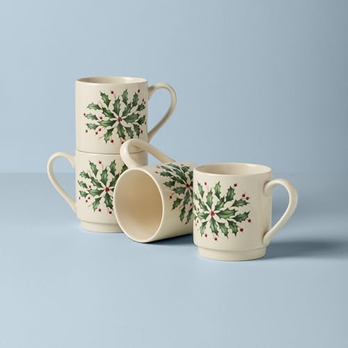 Lenox 853763 Holiday 4-Piece Stackable Mug Set, Christmas Dinnerware, Hosting - style: Stackable Mugs