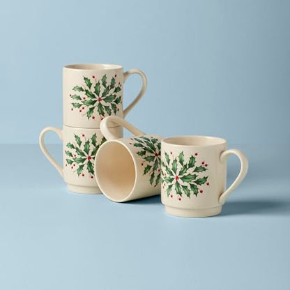 Lenox 853763 Holiday 4-Piece Stackable Mug Set, Christmas Dinnerware, Hosting - style: Stackable Mugs