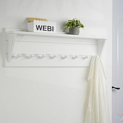 WEBI Coat Rack Wall Mount with Shelf,8 Peg Hooks,34" Long Entryway Wall Shelf with Hooks Underneath for Hanging Coats,Caps,Jacket,Clothes,White - color: White, size: 34 Inch