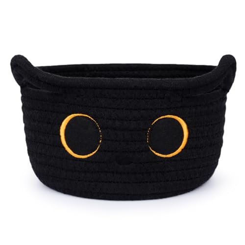 Small Storage Basket, Black Cat Cotton Rope Cute Basket Toy Bin | Woven Blasket for Nursery, Blanket Basket Baby Toy Storage Organizer With Ears for Gifts Cat Dog Bin Toys 8.5×4.5 inches - color: Black, size: 9 × 5 inches