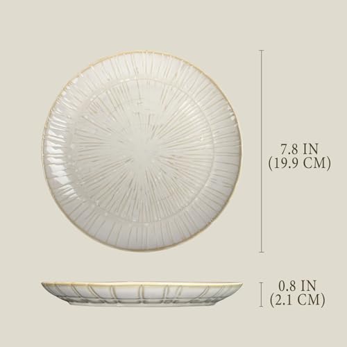 7.8-inch Ceramic Dinner Plate Set of 4, Ceramic Salad Plate Set, Retro Cream-Style Dinner Plate,Suitable for salads, appetizers, snacks, and sushi，Oven and dishwasher safety - color: White 1