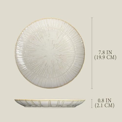 7.8-inch Ceramic Dinner Plate Set of 4, Ceramic Salad Plate Set, Retro Cream-Style Dinner Plate,Suitable for salads, appetizers, snacks, and sushi，Oven and dishwasher safety - color: White 1