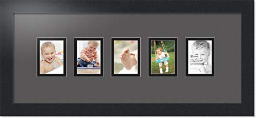 ArtToFrames Collage Photo Frame Double Mat with 5-2.5x3.5 Openings with Satin Black Frame and Charcoal mat. - color: Charcoal, size: 2.5x3.5