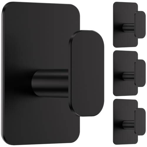 Large Heavy Duty Wall Hooks - 26lb Max, Stainless Steel Adhesive Towel Hooks for Hanging Towel, Coat, Robe, Hat, Sticky Towel Holder for Wall Mount in Bathroom, Shower, Kitchen (Black, 4 Pack) - color: Black-4