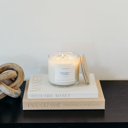 Seaside & Citrus 3 Wick Scented Candle - 43 Hour Burn | Made in the USA Luxury Clean Soy Wax Candles - Long Lasting Large Glass Jar Candle for Home - 3 Wicks - 14.9oz - color: Seaside + Citrus
