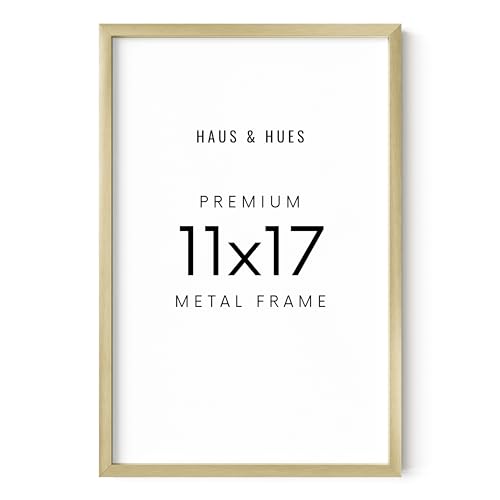 HAUS AND HUES 11x17 Gold Picture Frame - Modern Aluminum Wall Art Display - Lightweight 11x17 Frame for Photos, Prints, Posters - Ready-to-Hang Vertically & Horizontally - color: Gold Metal, size: 11x17 in, style: Set of 01