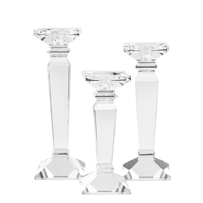 Kitcom Crystal Candlestick Holders Hand Cut Crystal Taper/Pillar Candle Holders, Table Centerpieces for Party Wedding Banquet Decorations Set of 3, Comes with Gift Box(11.6''/10.4''/9.3'' Tall)