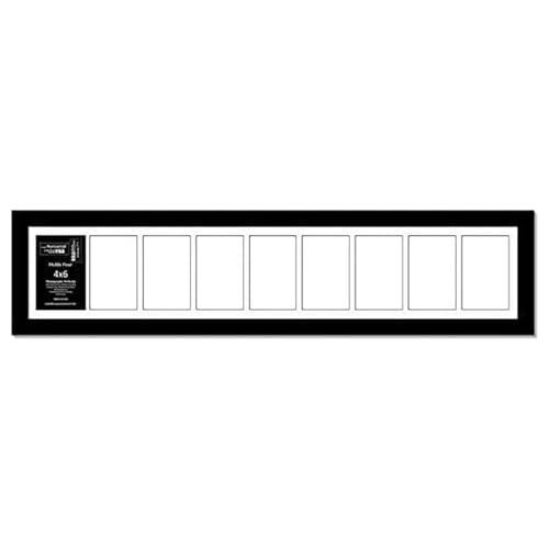 Creative Letter Art 4” x 6” Multiple Opening Picture Frame Collage with 9 holes, Manhattan Black Frame with 8 x 38-inch White Mat, Full-Strength Glass, Photo Collage for Wall, 9 Openings - color: 9 opening, size: Black w/8" White Mat