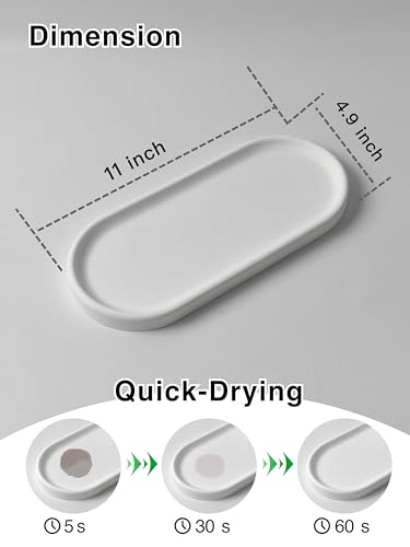Diatomite Stone Sink Tray - Quick Drying Stone Sink Caddy for Kitchen & Bathroom Countertop, Water Absorbing Tray for Sponge, Soap, Brush&Vanity Holder, Minimalist White