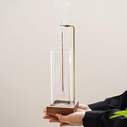 Ceremony Incense Holder,2 Pack Wood Incense Holder for Sticks with Glass Ash Catcher Ceremony Incense Holder - color: 2 Pcs Wooden Square