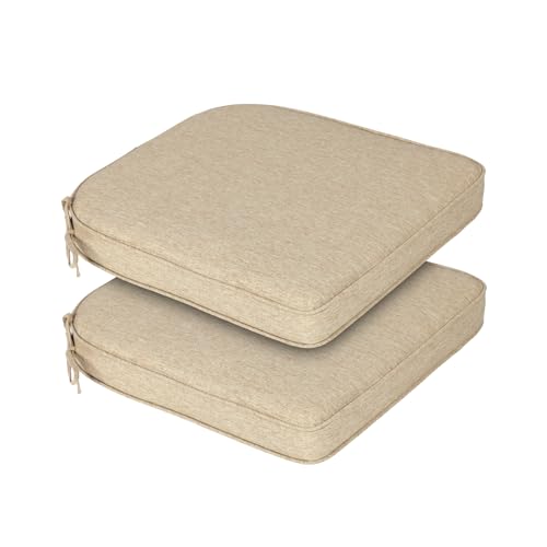 BPS 18 x 19 Inch Outdoor Chair Cushion Set of 2, Fade-Resistant and Water-Resistant Solution-Dyed Polyester Fabric Patio Chair Cushions with Straps for Outdoor/Indoor Dining Chairs - color: Light Coffee, size: 18''W x 19''D