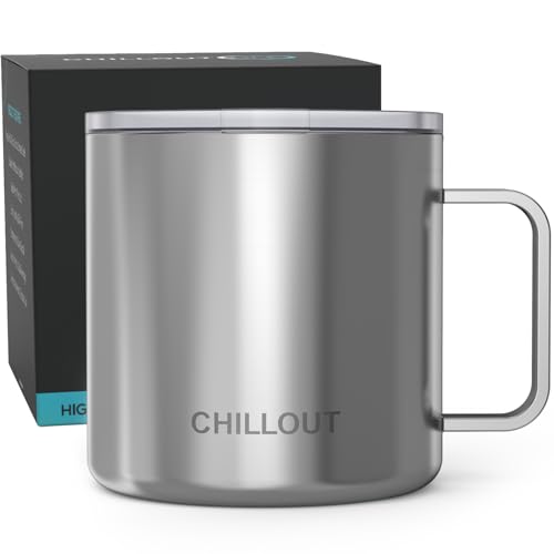 CHILLOUT LIFE Stainless Steel 16 oz Vacuum Insulated Coffee Mug with Handle and Lid, Large Thermal Camping Coffee Mug Cup with Durable Sliding Lid for Men & Women, Keeps your Beverages Hot & Cold - color: Stainless Steel, size: 16 Ounces