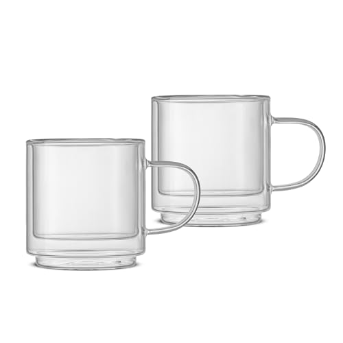 JoyJolt Haven Stackable Double Wall Glass Mugs, Set of 2 (13.5oz) Insulated Coffee Cups, Double Wall Glass Coffee Cups, Tea Cups, Latte Cups, Cappuccino Cups, Clear mugs set of 2 - style: Clear Mugs