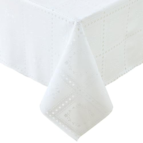 Threadmade Crochet Lace-Inspired 3-Yard Cut-to-fit Vinyl Tablecloth/Table Protector, White - 54" W x 108" L - color: White