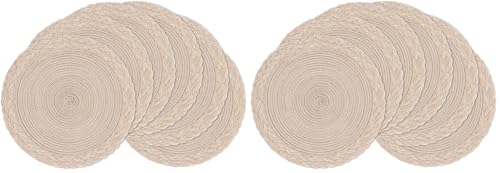 SHACOS 15 inch Round Placemats Set of 6 Boho Woven Braided Border Table Mats Washable Heat Resistant Circle Place Mats for Dining Table, Beige (Pack of 2) - color: Beige, size: 6 pieces (Pack of 2)