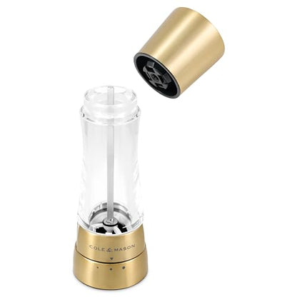 Cole & Mason Derwent Matt Gold Salt and Pepper Mill Set – 7.5" Acrylic & Stainless Steel Grinder with Precision+ Carbon Steel & Ceramic Mechanisms, 6 Grind Settings - color: Gold