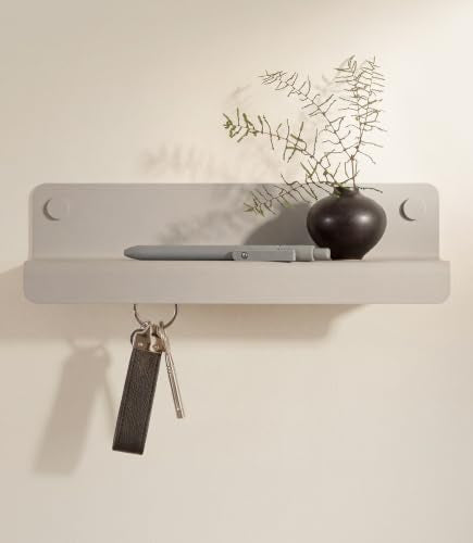 Kazai. Key Holder for Wall 'Holmsen' | Minimalist Key Hooks Design from Berlin | Modern Key Hanger with Metal Shelf | Key Hook Wall Mounted as Hallway Furniture | Silk Gray - color: Silk Gray, size: 11 inches