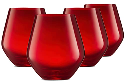 Godinger Wine Glasses, Stemless Wine Glasses, Red Wine Glasses, Drinking Glasses, Christmas Decor, Holiday Decor Stemless Wine Glass, Made in Europe - Red Glasses, 17oz, Set of 4 - color: Red