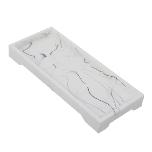 MAGICLULU Marble Design Composite Bathroom Vanity Tray for Cosmetics and Toiletries Storage, White Marble Home Storage Plate with Jewelry Holder for Bathroom Countertop Organizer